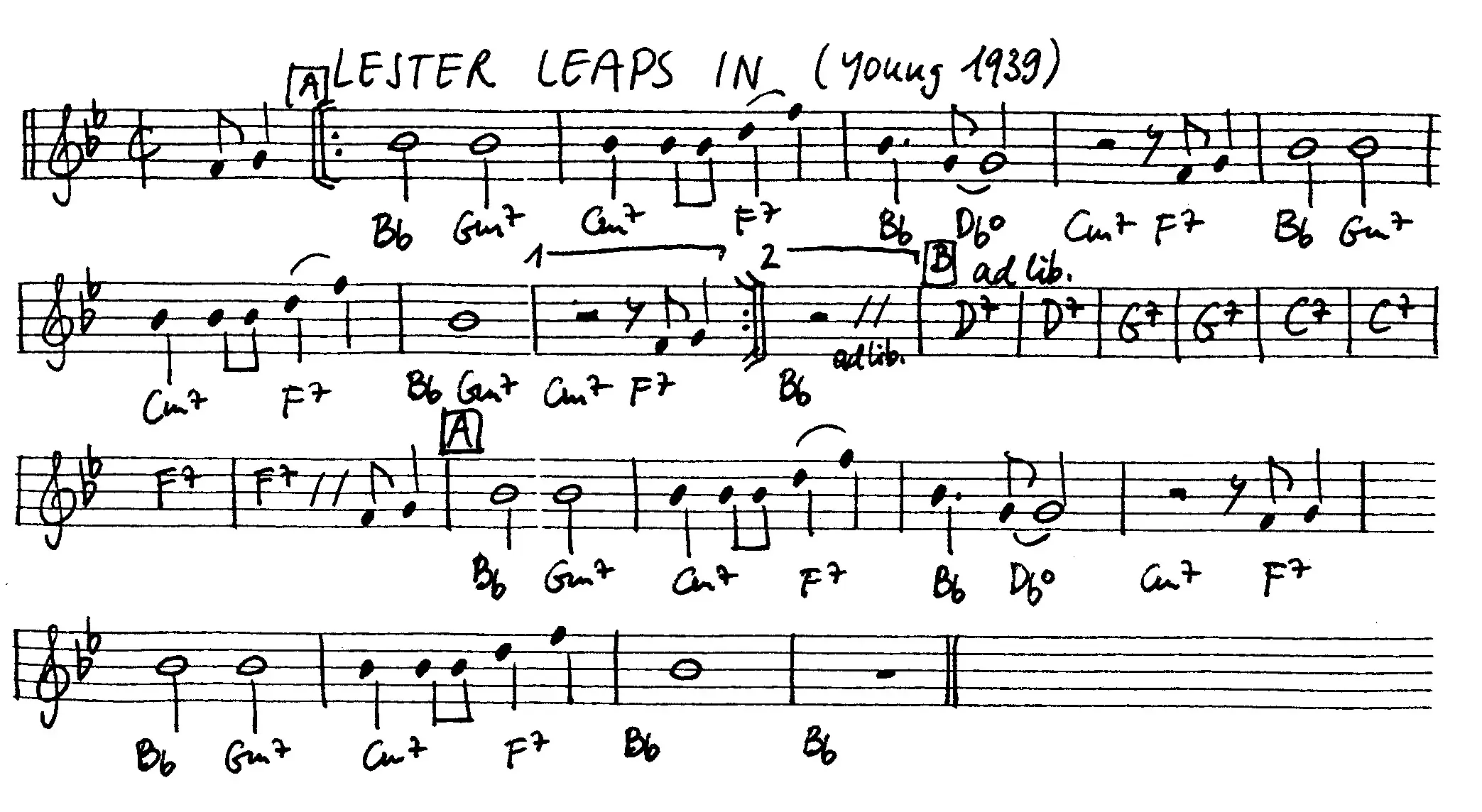 lester leaps in free jazz leadsheet - Courtesy of the Jungle Jazz Band